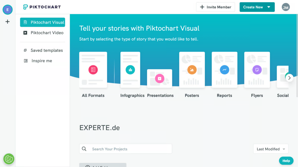 Piktochart main dashboard