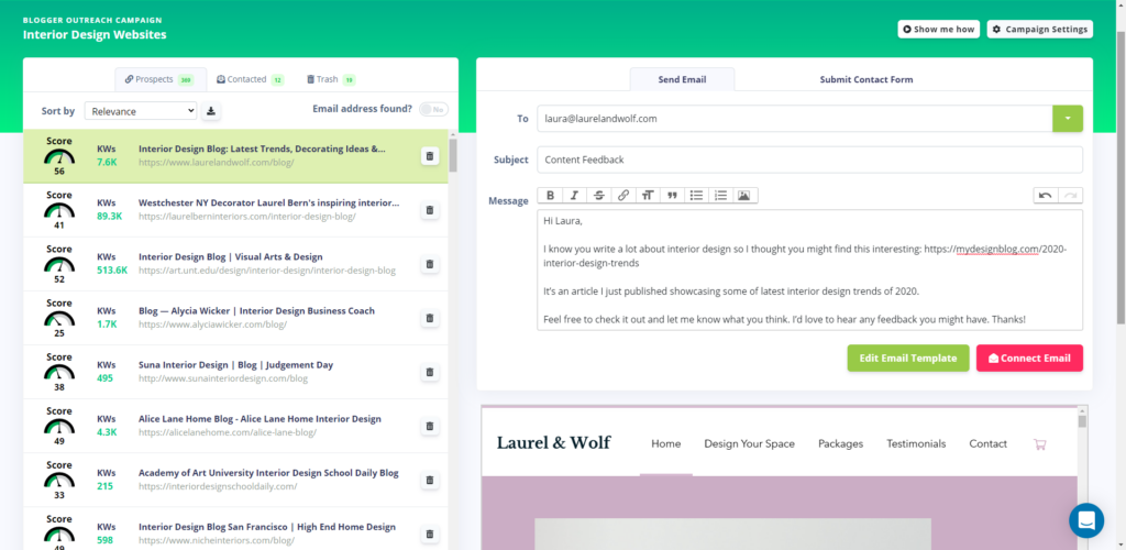 linkhunter sending message dashboard