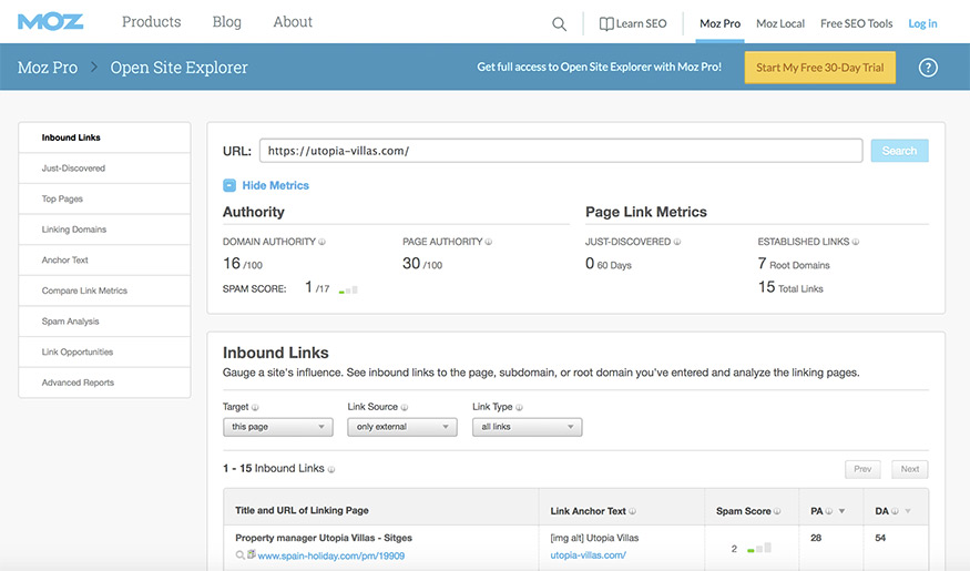 moz site domain explorer