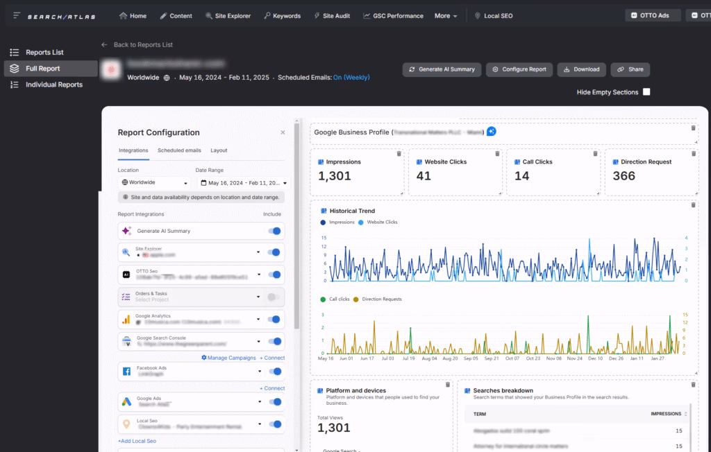 search atlas report builder GBP example