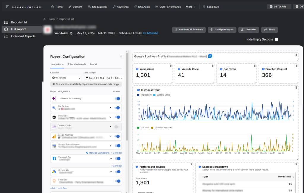search atlas report builder GBP example