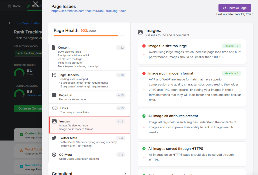 searcha atlas on page audit images