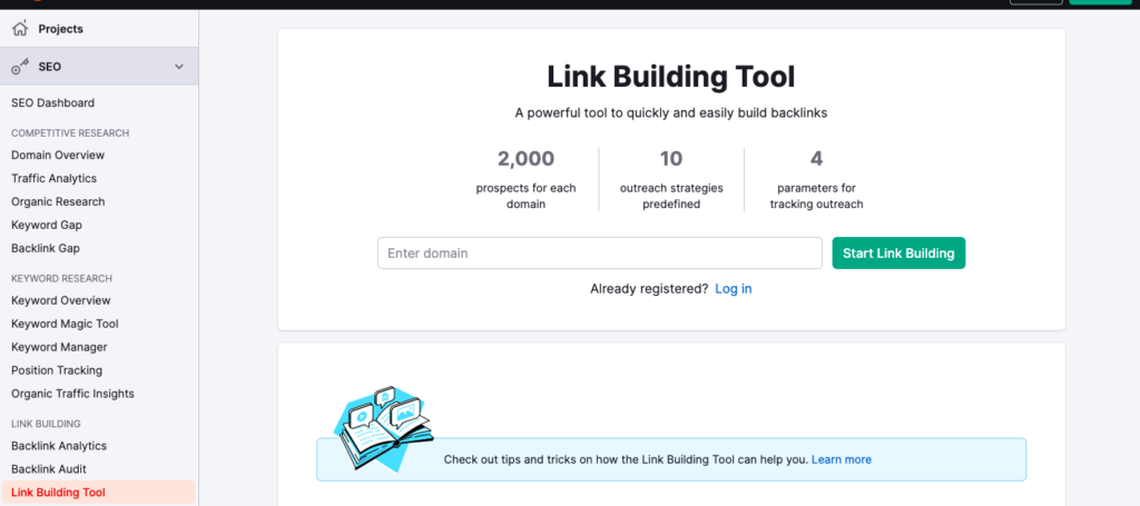 semrush linkbuilding tool