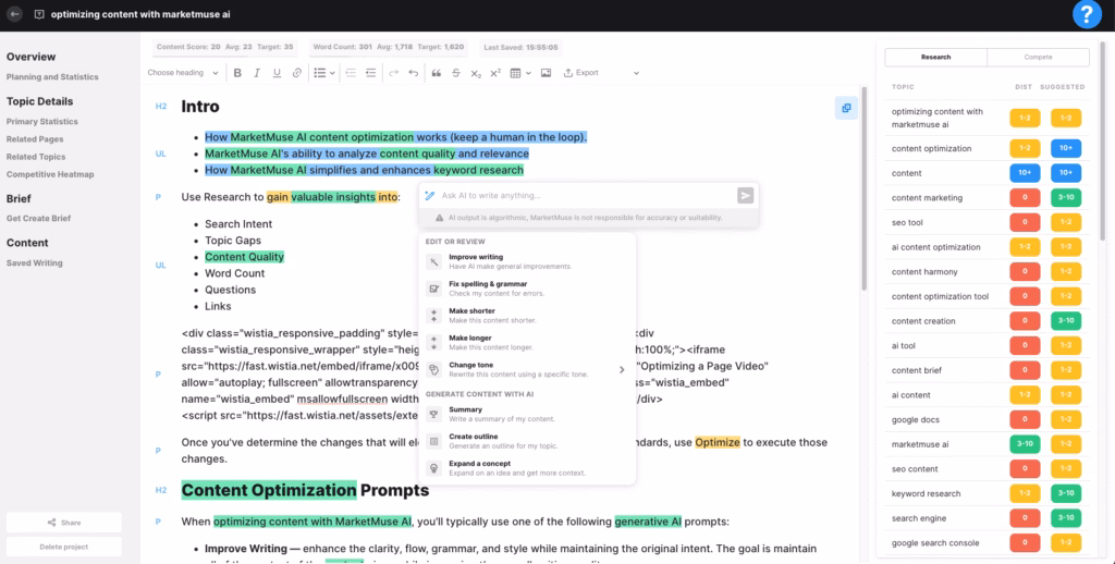 MarketMuse Content optimization tool