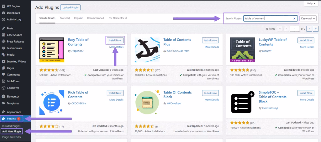 table of contents plugins for WP