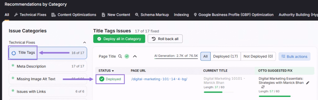 OTTO SEO title tags issues