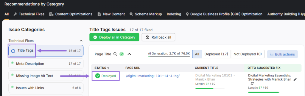 OTTO SEO title tags issues