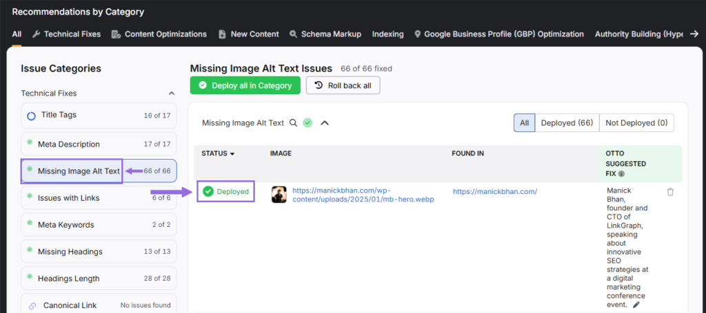 OTTO SEO missing alt text issues