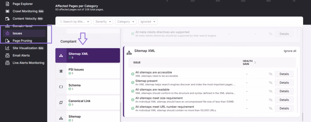 sitemap xml diagnostics site audit