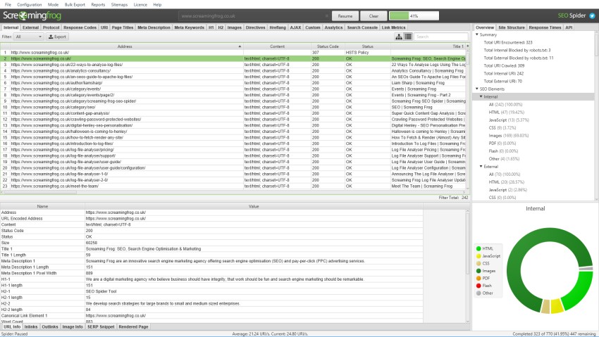 Screaming Frog sitemap generator tool