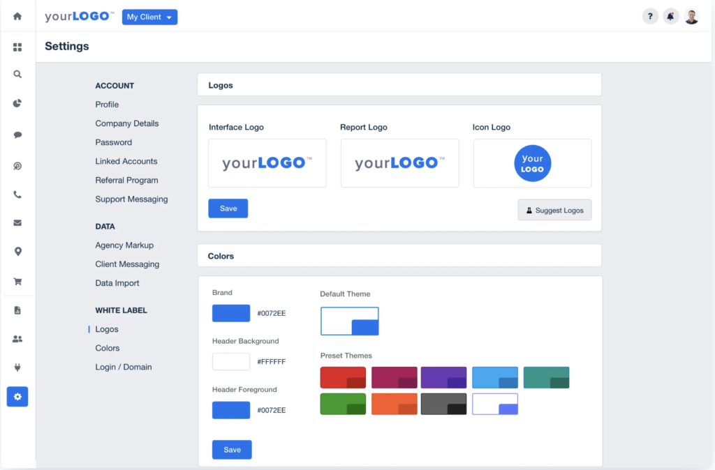 agency analytics white label dashboard colors logo
