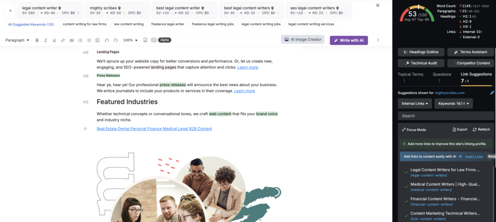 internal linking suggestions content genius - mighty scribes article legal content writer