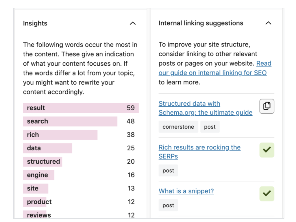 Yoast SEO internal linking suggestions