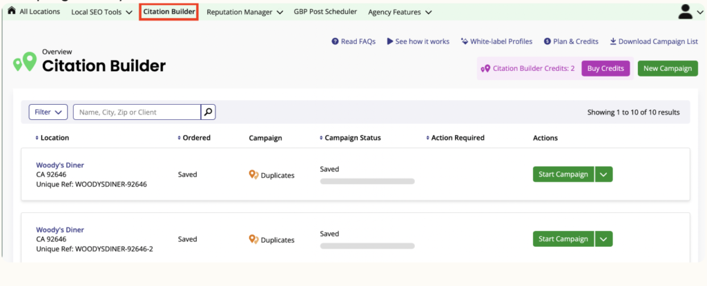 brightlocal citation builder dashboard