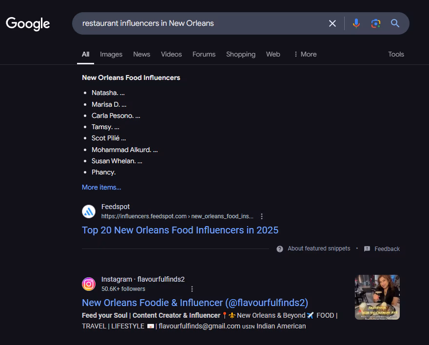 google search for influencer marketing