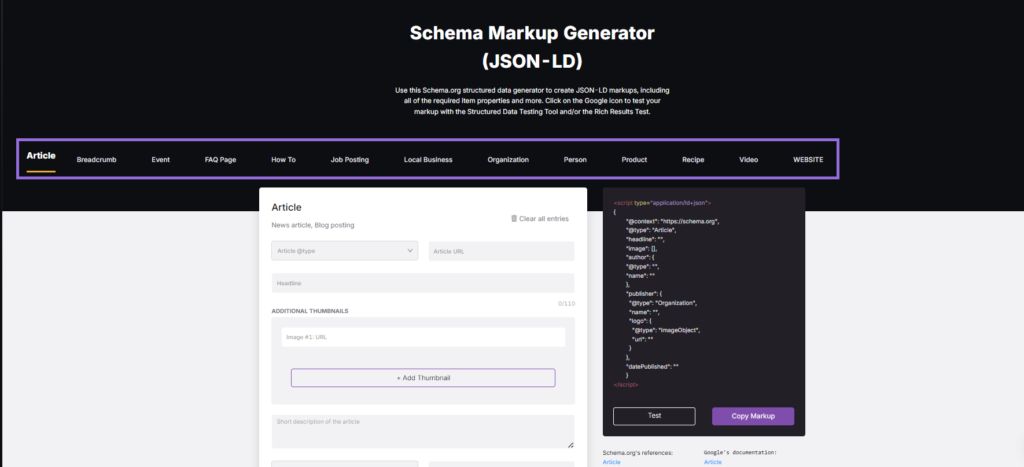 The Search Atlas Schema Markup Generator for wordpress sites