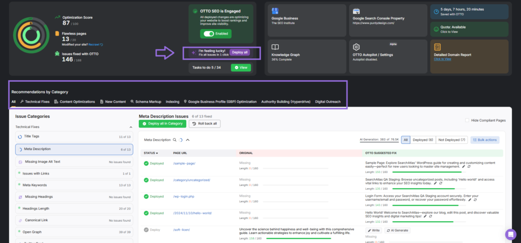 search atlas otto seo meta description recommendations