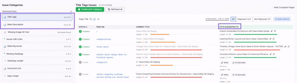 title tags issues search atlas otto seo tool