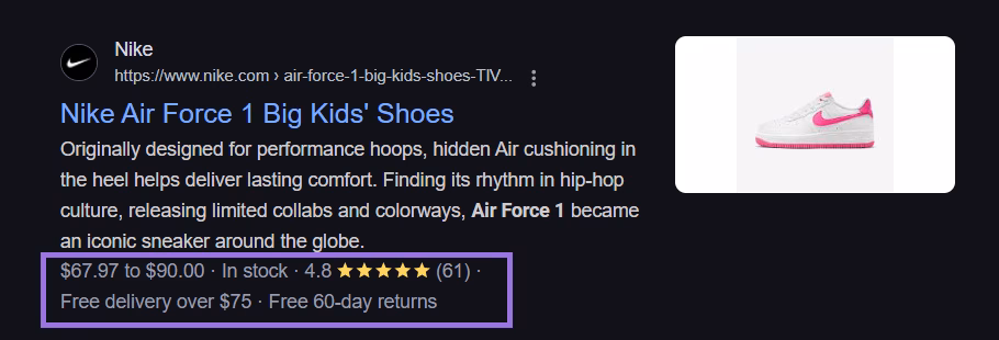 rich snippets example in Google Search