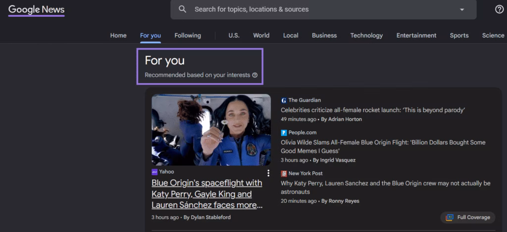 for you recommended google news