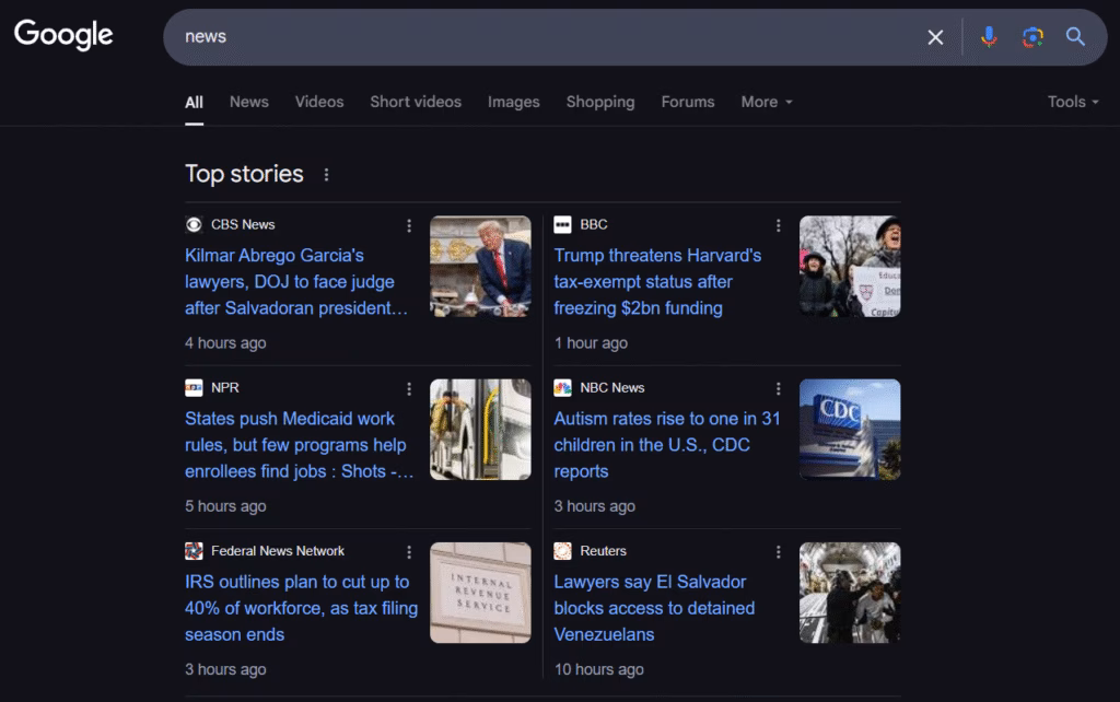 top stories in google news