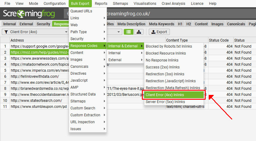 Screaming Frog Broken Link Checker