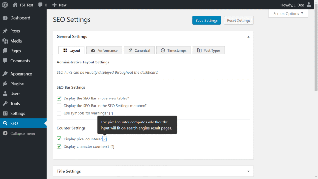The SEO Framework settings