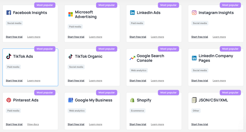 Whatagraph data connectors sources