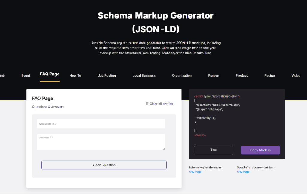 FAQ schema in search atlas schema markup generator tool