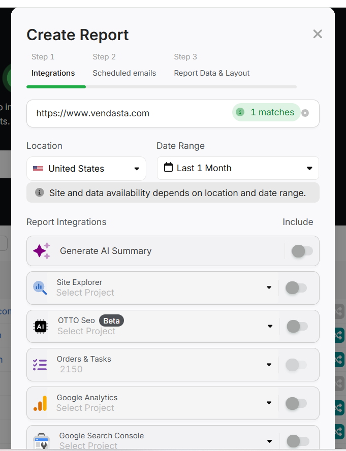 integrations in SA report builder