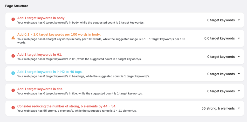 page structure issues search atlas site audit tool