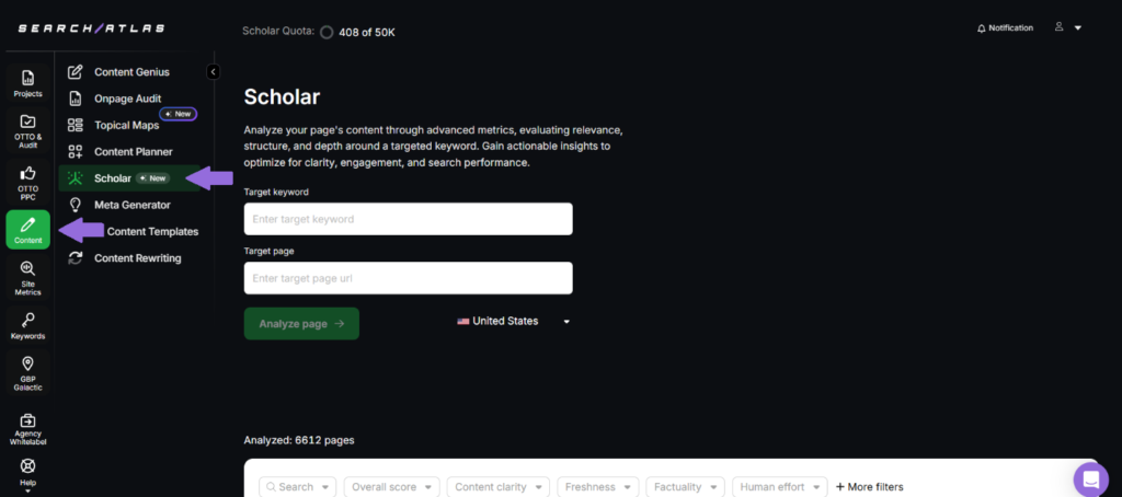 SEO analysis using SA scholar tool