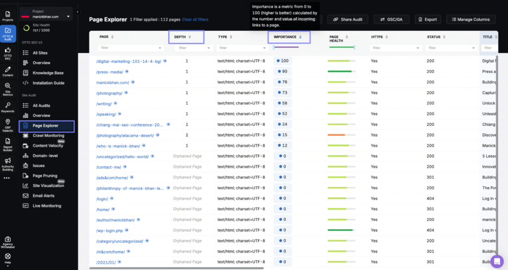 search atlas page explorer tool page depth