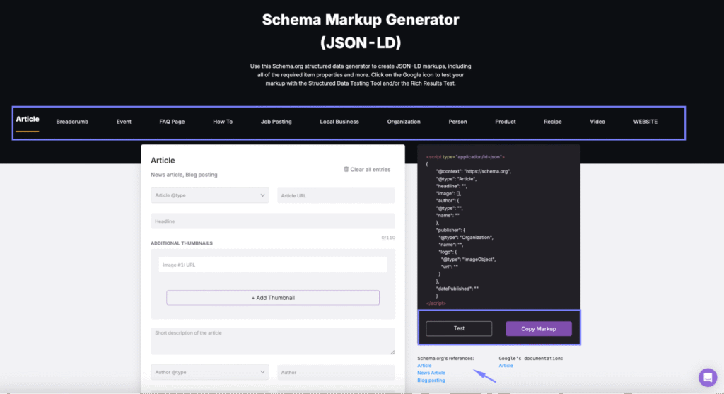schema markup generator tool search atlas