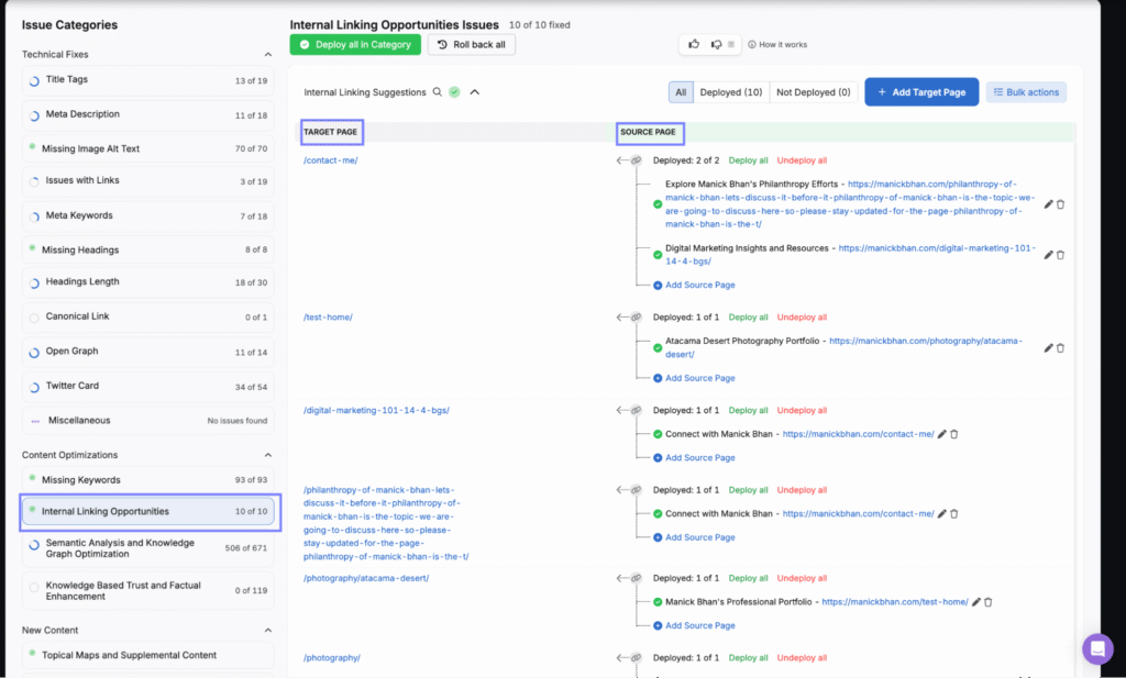 internal linking opportunities search atlas otto seo tool