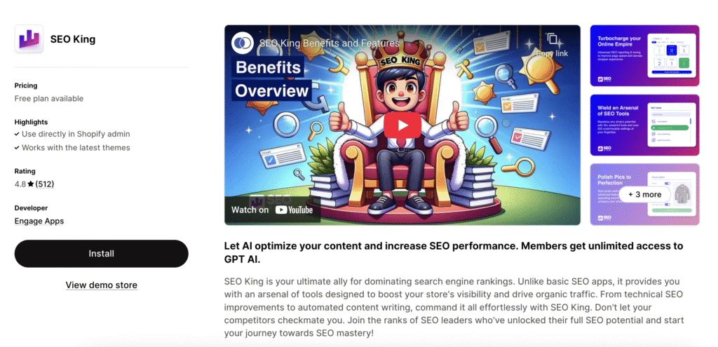 seo king app Via Shopify