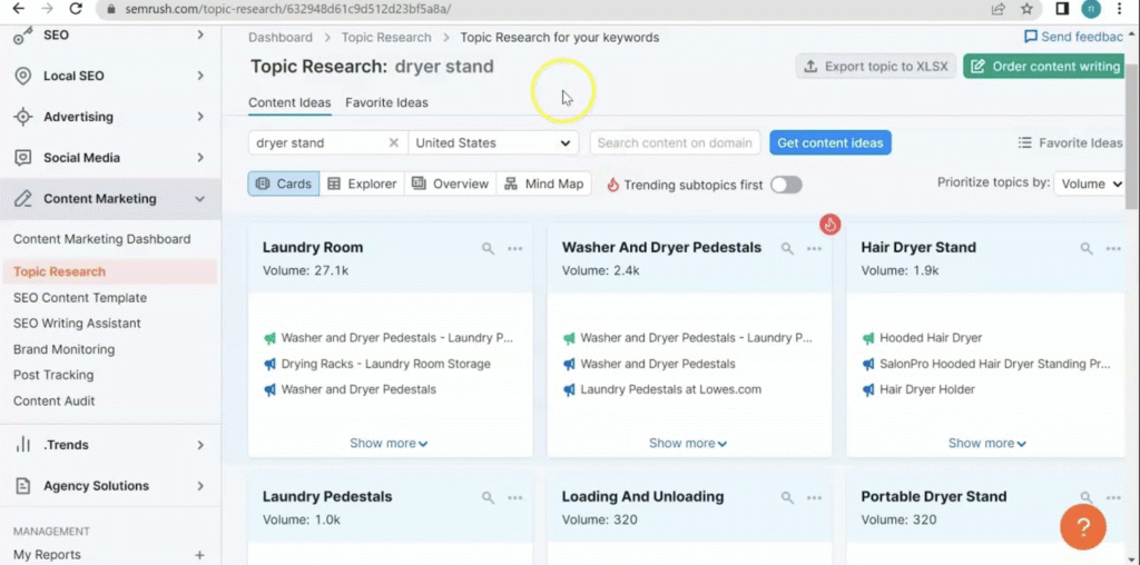 semrush topic research tool