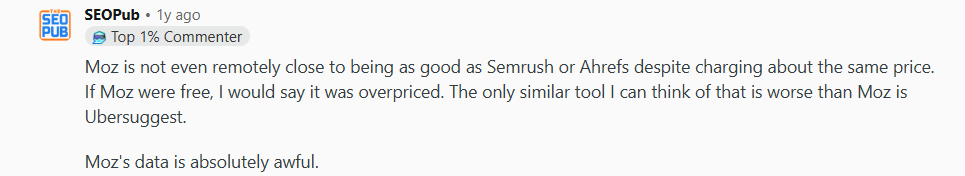 Frustration among Reddit users on Moz's pricing