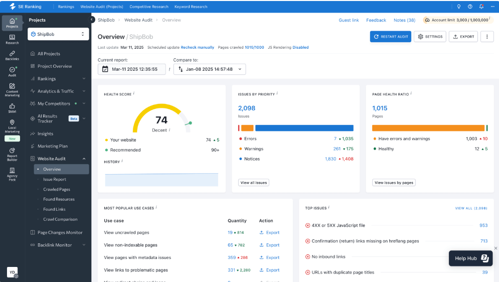 Website audit SE Ranking