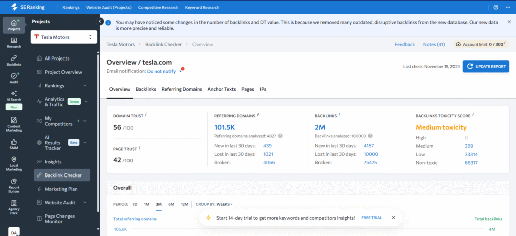 backlink check SE Ranking