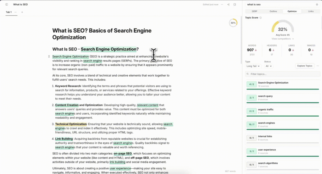 Frase content editor feature