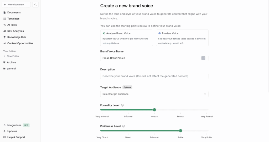 frase io brand voice feature