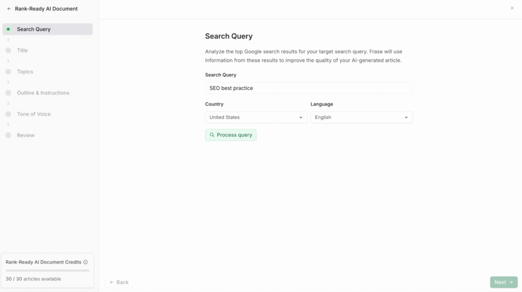 frase.io Rank-Ready AI Documents feature