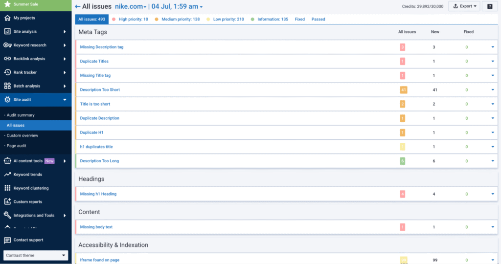 all issues in serpstat website audit