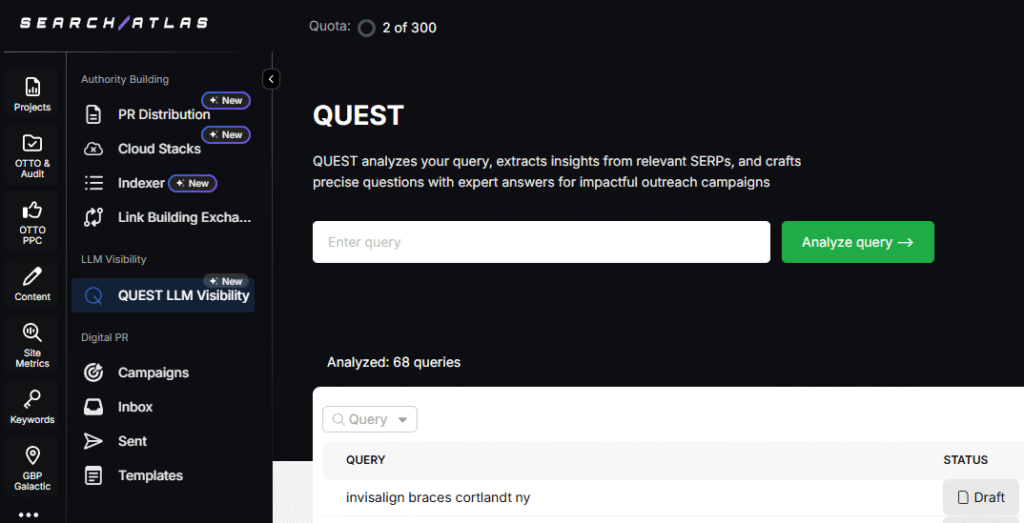 quest search atlas main screen