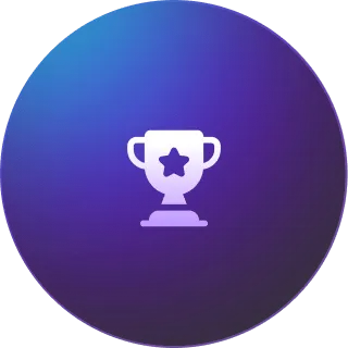 Circular gradient icon with white trophy and star, symbolizing achievement or reward