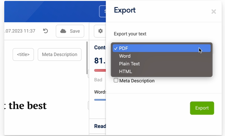 sistrix export content