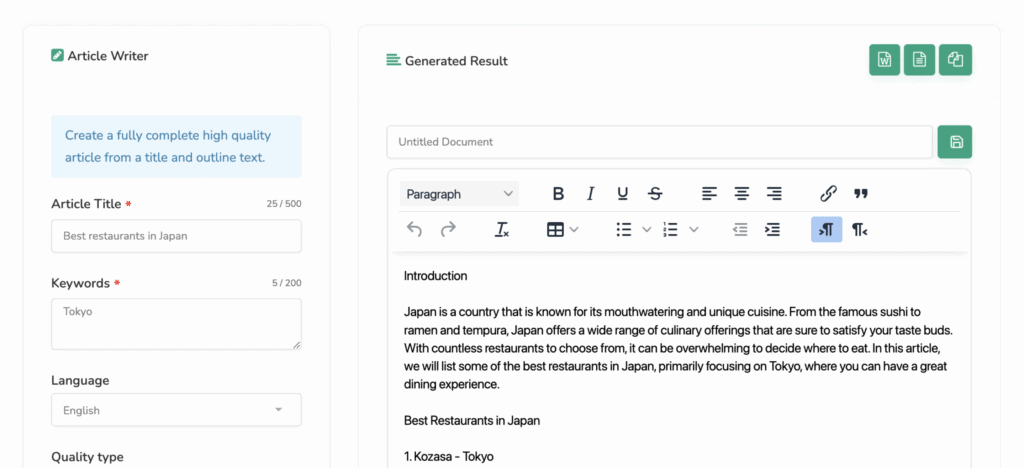 QuickPenAI dashboard